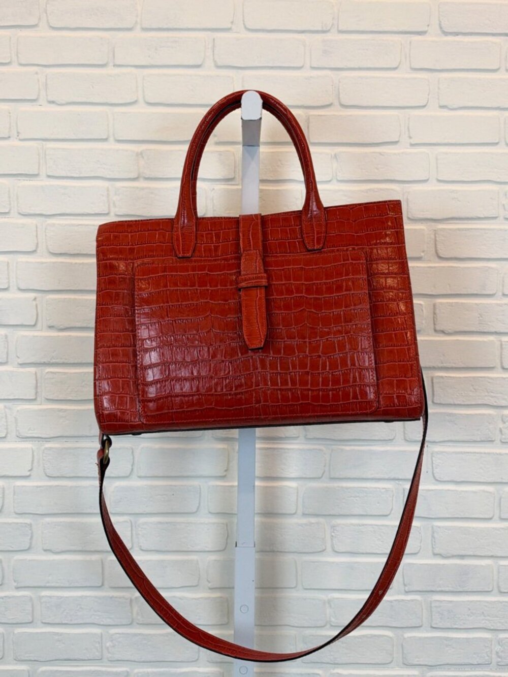 Claudia Firenze Handbag Croc-Embossed Leather Tote Tomato Orange